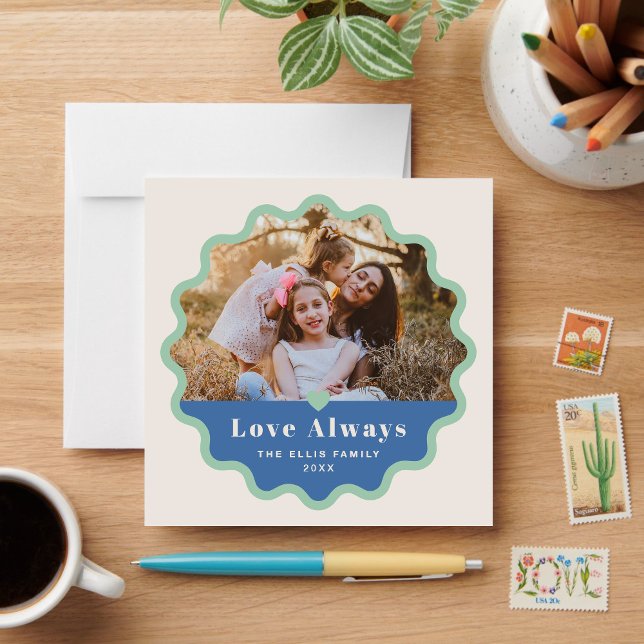 Wavy Frame Valentine's Day Photo Card - Blue (Creator Uploaded)