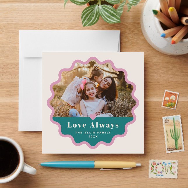 Wavy Frame Valentine's Day Photo Card - Teal (Creator Uploaded)