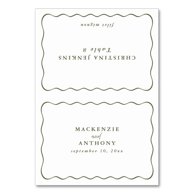 Wavy Frame Wedding Custom Guest Name Green Table Number (Front)