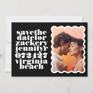 Wavy Framed Bold Border White Black QR Code Photo Save The Date