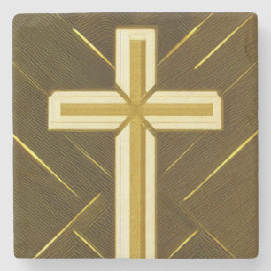 Wavy Gold Cross Marble Coaster