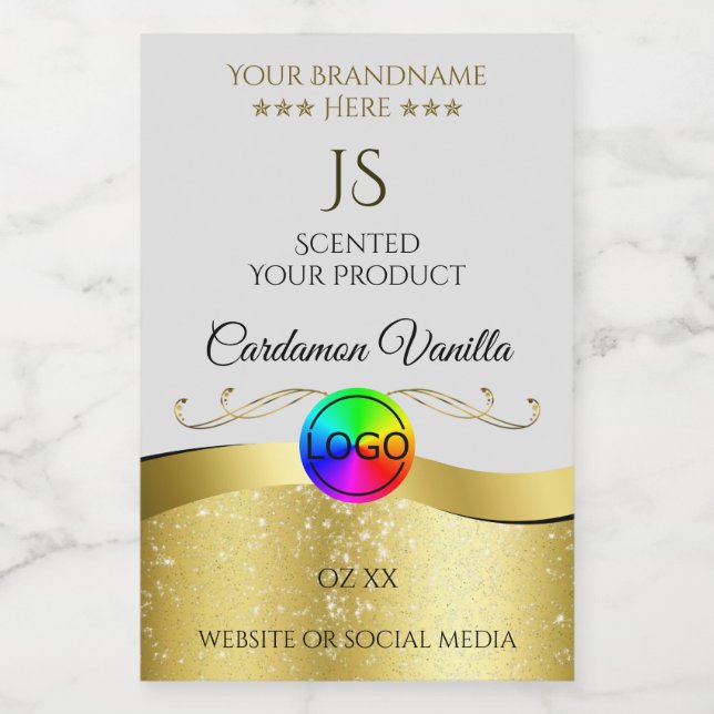 Wavy Gold Decor on Light Grey Logo Monogram Label (Single Label)