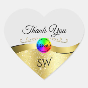 Wavy Gold Decor on Light Grey Thank You with Logo Heart Sticker