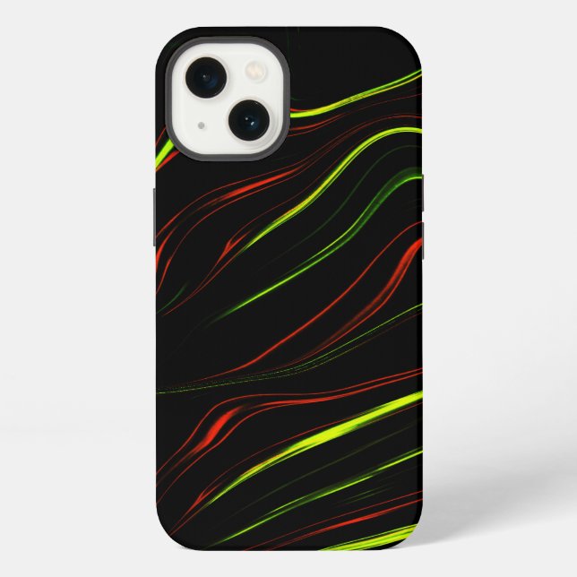 Wavy green and red long strokes, black background iPhone case (Back)
