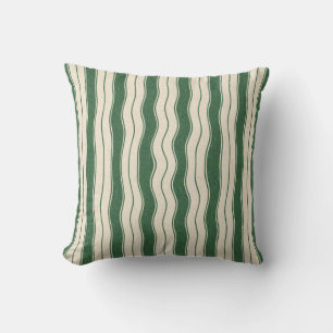 Wavy Green and White Stripes Cushion