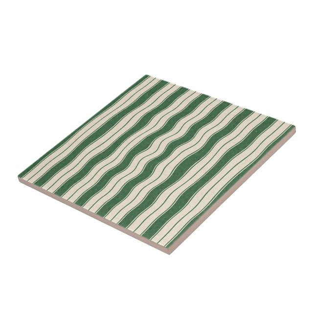 Wavy Green and White Stripes Tile (Side)