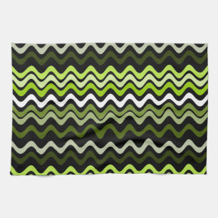 Wavy Groovy Stripes Dark Green Tea Towel