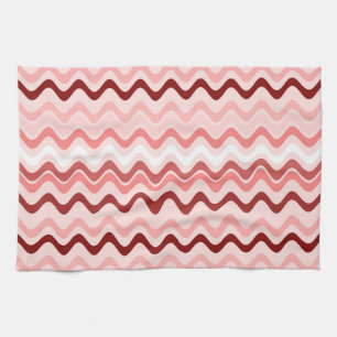 Wavy Groovy Stripes Red and Pink Tea Towel