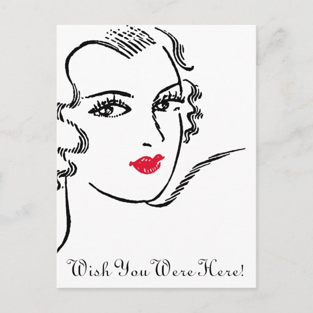 Wavy Hair and Red Lips Postcard (Front)