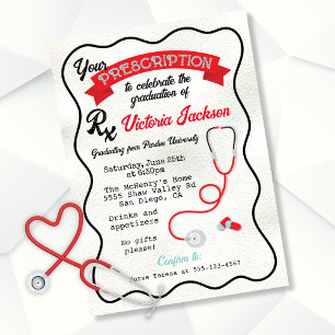 Wavy hand drawn Medical Prescription Graduation Invitation