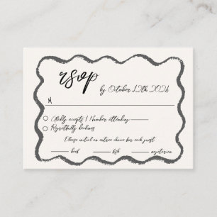 Wavy Hand Drawn Scribble Squiggle RSVP Wedding Enclosure Card