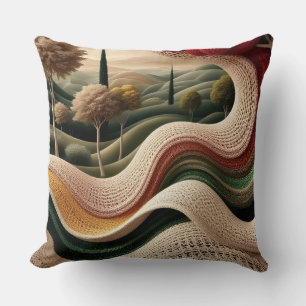 Wavy Hills Textured Knit Effect Landscape Throw Cushion