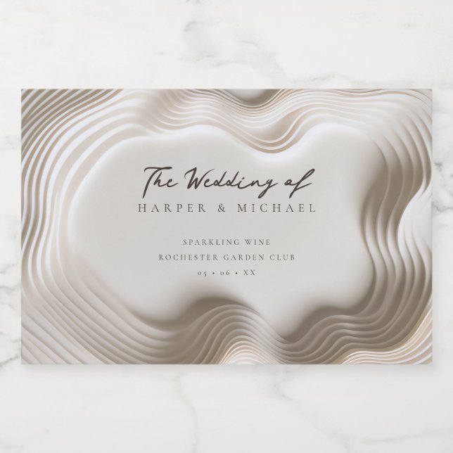 Wavy ivory personalised wedding sparkling wine label (Single Label)