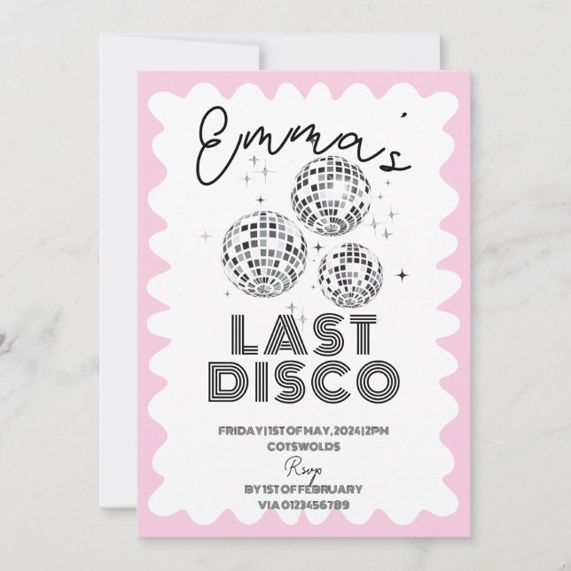 Wavy Last Disco Bachelorette Party Hen Itinerary Invitation (Front)