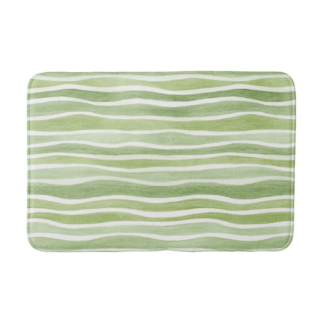 Wavy Lime Green Cream Stripes Bath Mat (Front)