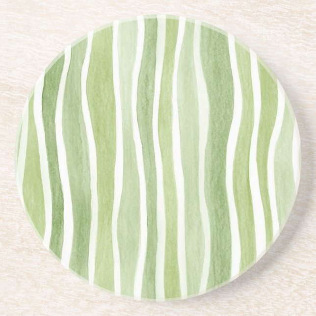 Wavy Lime Green Cream Stripes Coaster (Front)