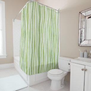 Wavy Lime Green Cream Stripes Shower Curtain