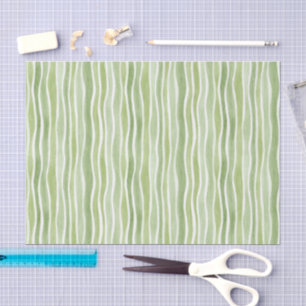 Wavy Lime Green Cream Stripes Tissue Paper