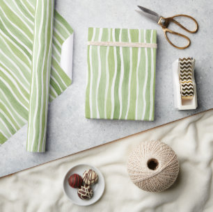 Wavy Lime Green Cream Stripes Wrapping Paper