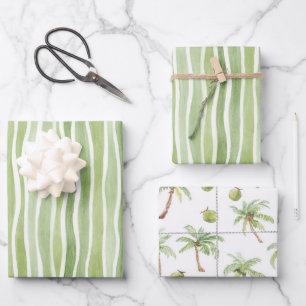 Wavy Lime Green Cream Stripes Wrapping Paper Sheet