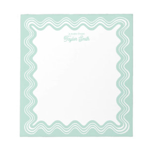 Wavy Line Border Mint and White Personalized Name Notepad