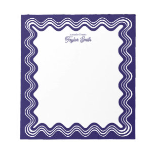 Wavy Line Border Navy Blue White Personalized Name Notepad