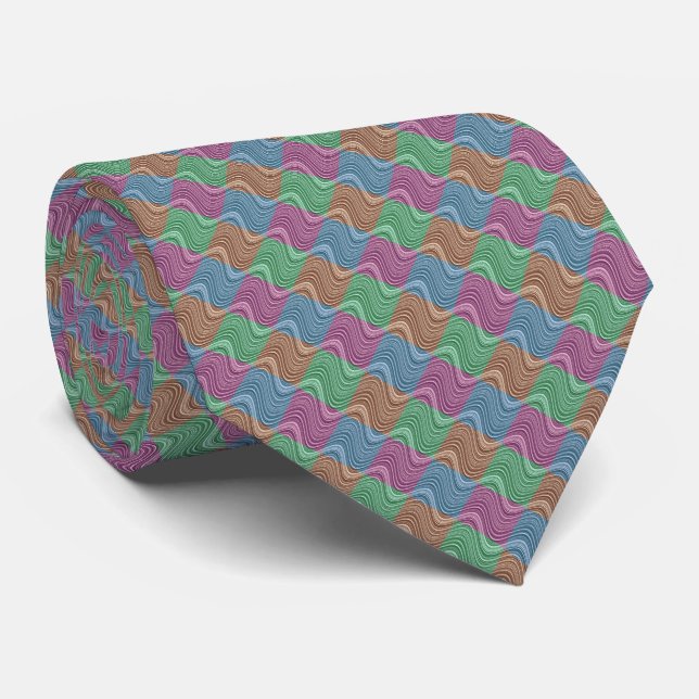 Wavy Lines in Blue/Brown/Green/Purple Tie (Rolled)