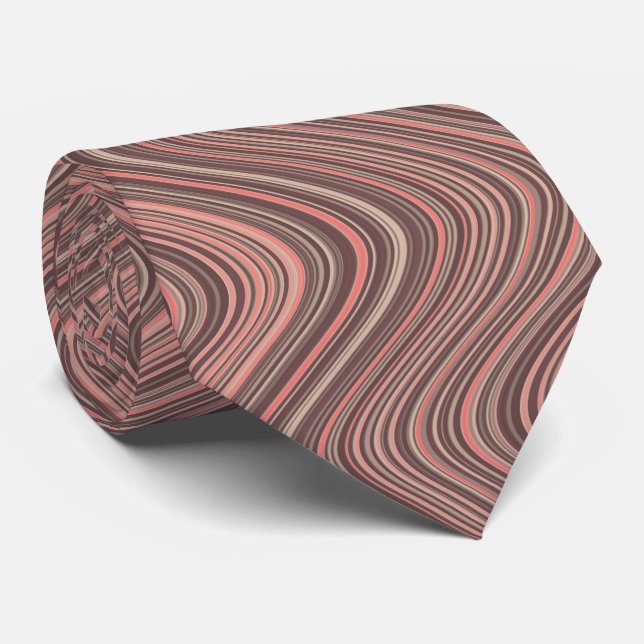Wavy Lines in Light Brown and Pink Tie (Rolled)