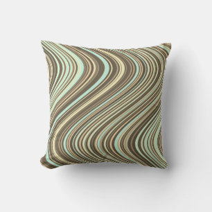 Wavy Lines in Light Brown/Beige/Turquoise Blue Cushion