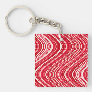 Wavy Lines in Red and White Key Ring