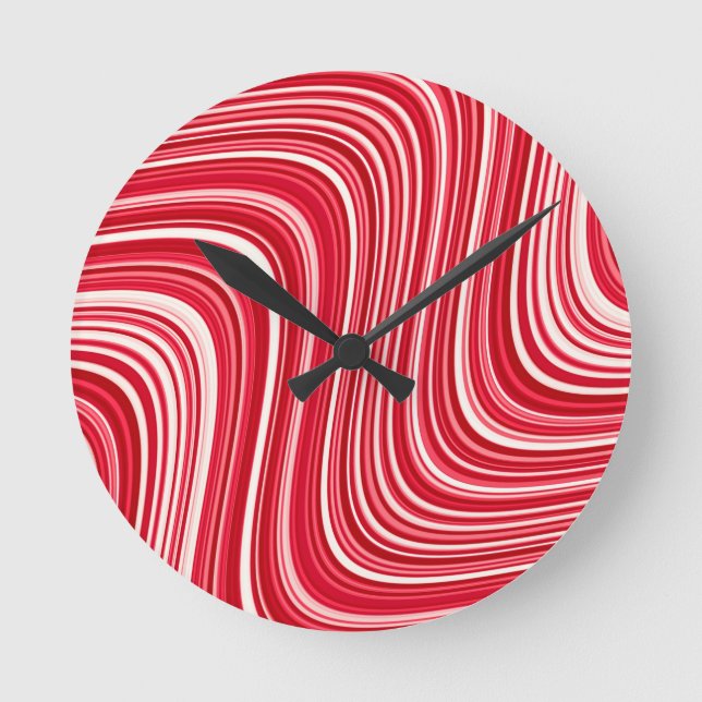 Wavy Lines in Red and White Round Clock (Front)