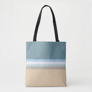 Wavy Lines - Light Brown/Sand/Beige/Turquoise/Blue Tote Bag