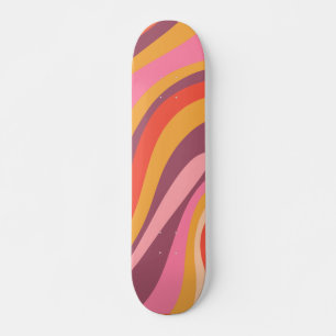 Wavy Loops Colourful Retro Abstract Pattern  Skateboard