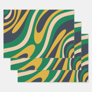 Wavy Loops Funky Retro Abstract Pattern Green Wrapping Paper Sheet