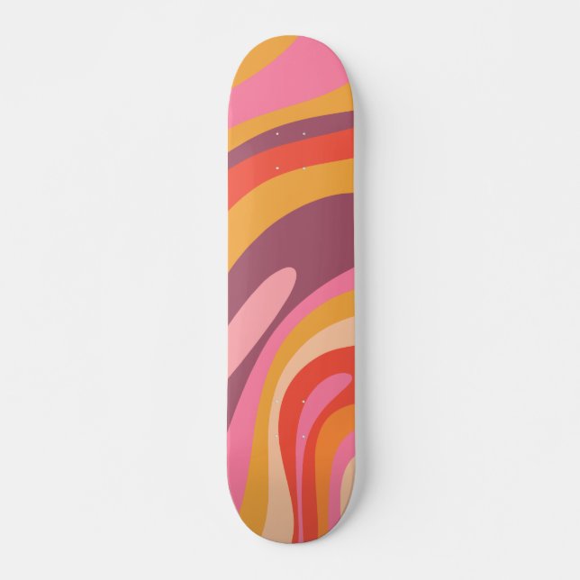 Wavy Loops Groovy Retro Abstract Pattern Skateboard (Front)
