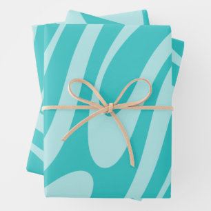 Wavy Loops Retro Abstract Pattern in Aqua Teal Wrapping Paper Sheet