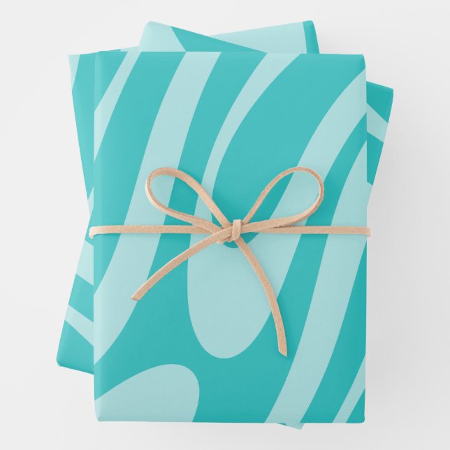 Wavy Loops Retro Abstract Pattern in Aqua Teal Wrapping Paper Sheet (In situ)