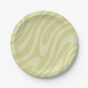 Wavy Loops Retro Abstract Pattern in Light Linden Paper Plate