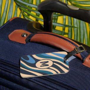 Wavy Loops Retro Abstract Pattern Initial Blue Luggage Tag