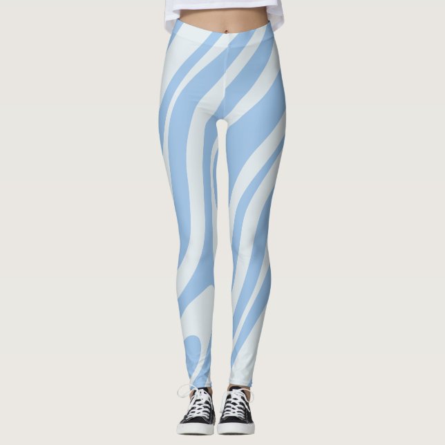 Wavy Loops Retro Abstract Pattern Powder Blue Leggings (Front)