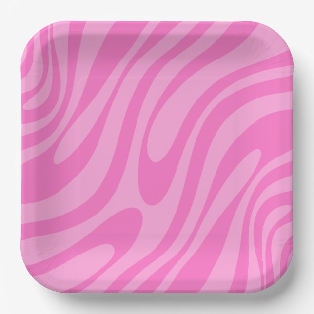 Wavy Loops Retro Abstract Y2K Pink Pattern Paper Plate (Front)