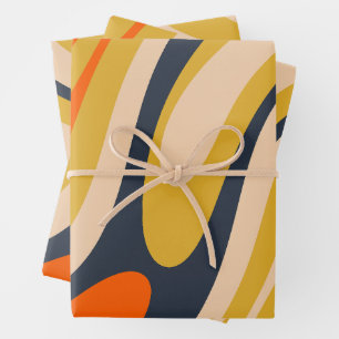 Wavy Loops Retro Modern Abstract Pattern Mustard Wrapping Paper Sheet