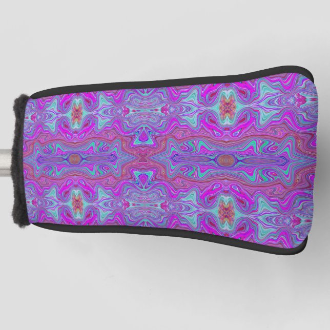 Wavy Magenta and Blue Trippy Marbled Pattern Golf Head Cover (Front)