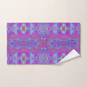 Wavy Magenta and Blue Trippy Marbled Pattern Hand Towel