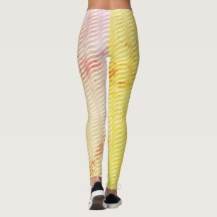 Wavy Magical Gold GreenLeaf Lines Seamless Pattern Leggings