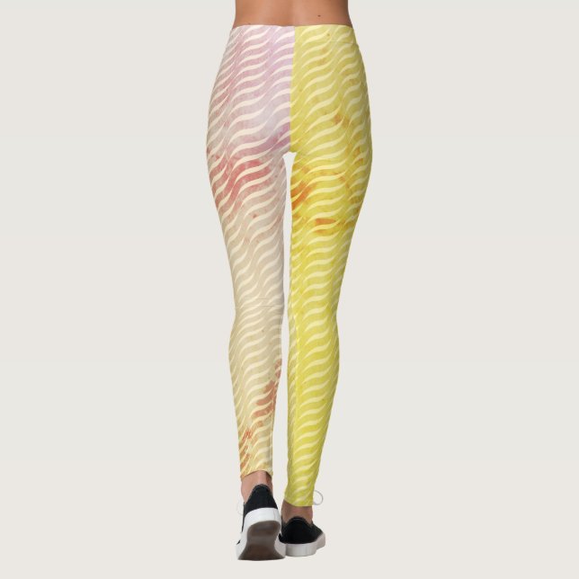 Wavy Magical Gold GreenLeaf Lines Seamless Pattern Leggings (Back)