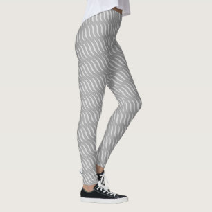 Wavy Magical Inclined Grey Lines Seamless Pattern Leggings