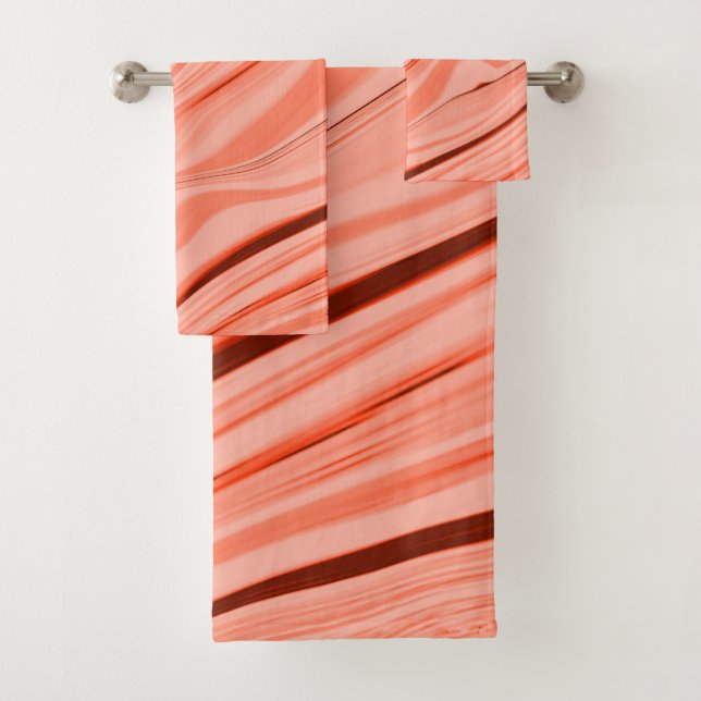Wavy mix peach, salmon, clear coral and pink bath towel set (Insitu)