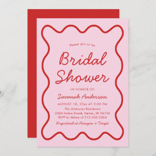 Wavy Modern Curvy Bold Pink and Red Bridal Shower Invitation