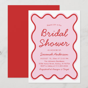 Wavy Modern Curvy Bold Pink and Red Bridal Shower Invitation